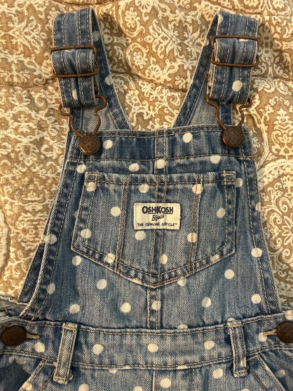 OshKosh B'gosh White Polka Dot Denim Overalls, Size 2T